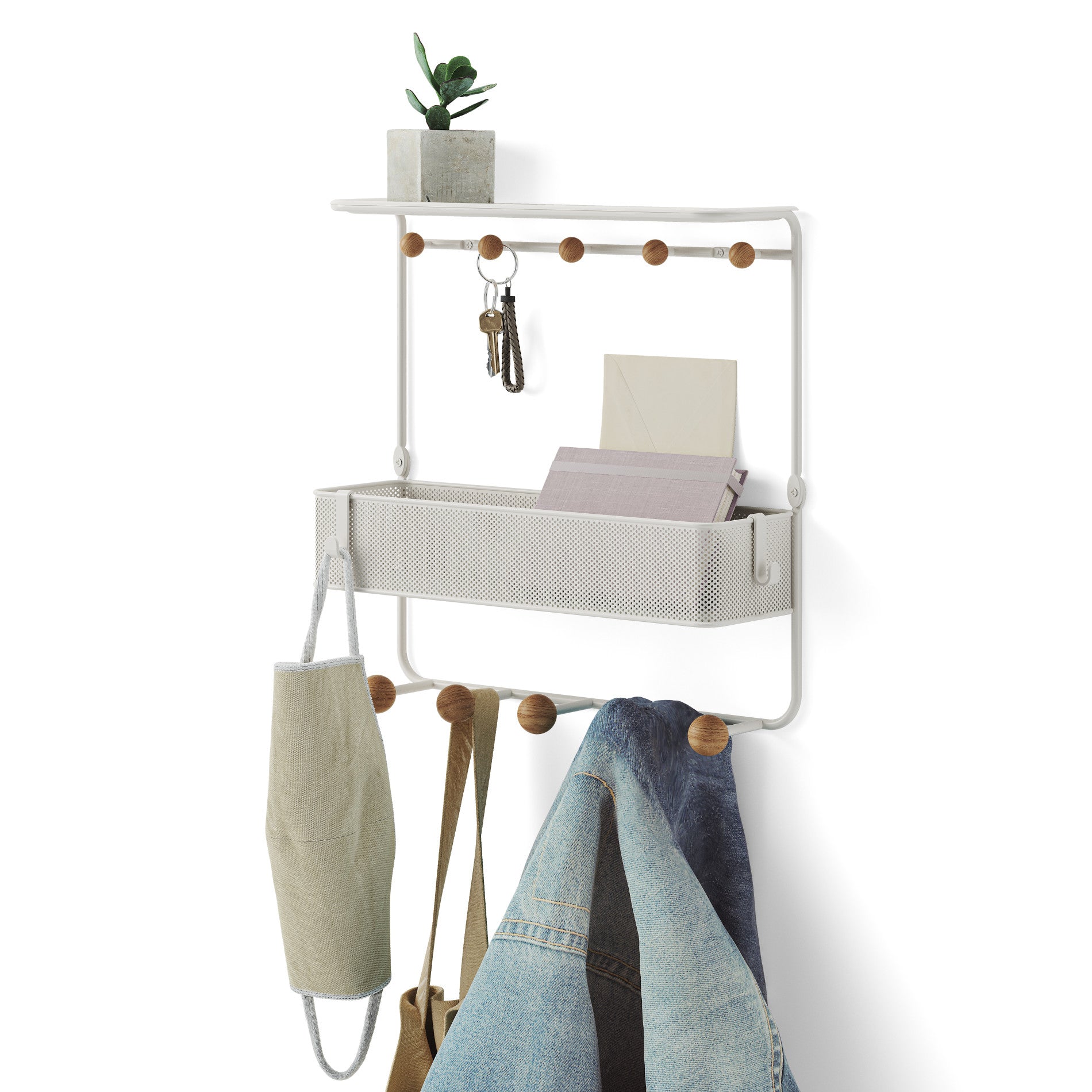 Wall Shelf with Hooks for Storage
