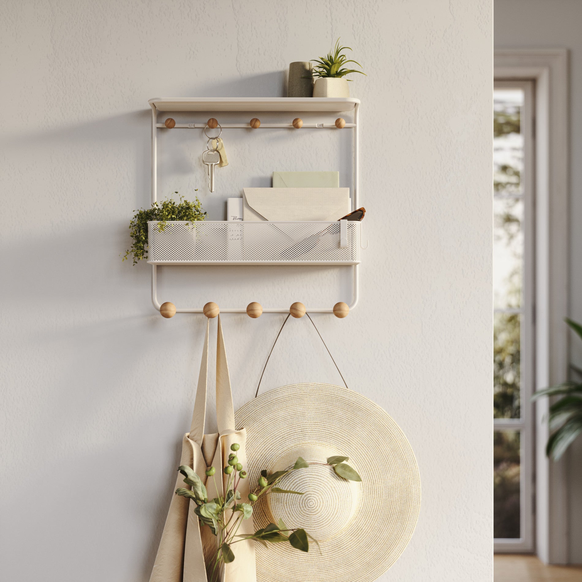 Wall Shelf with Hooks for Storage
