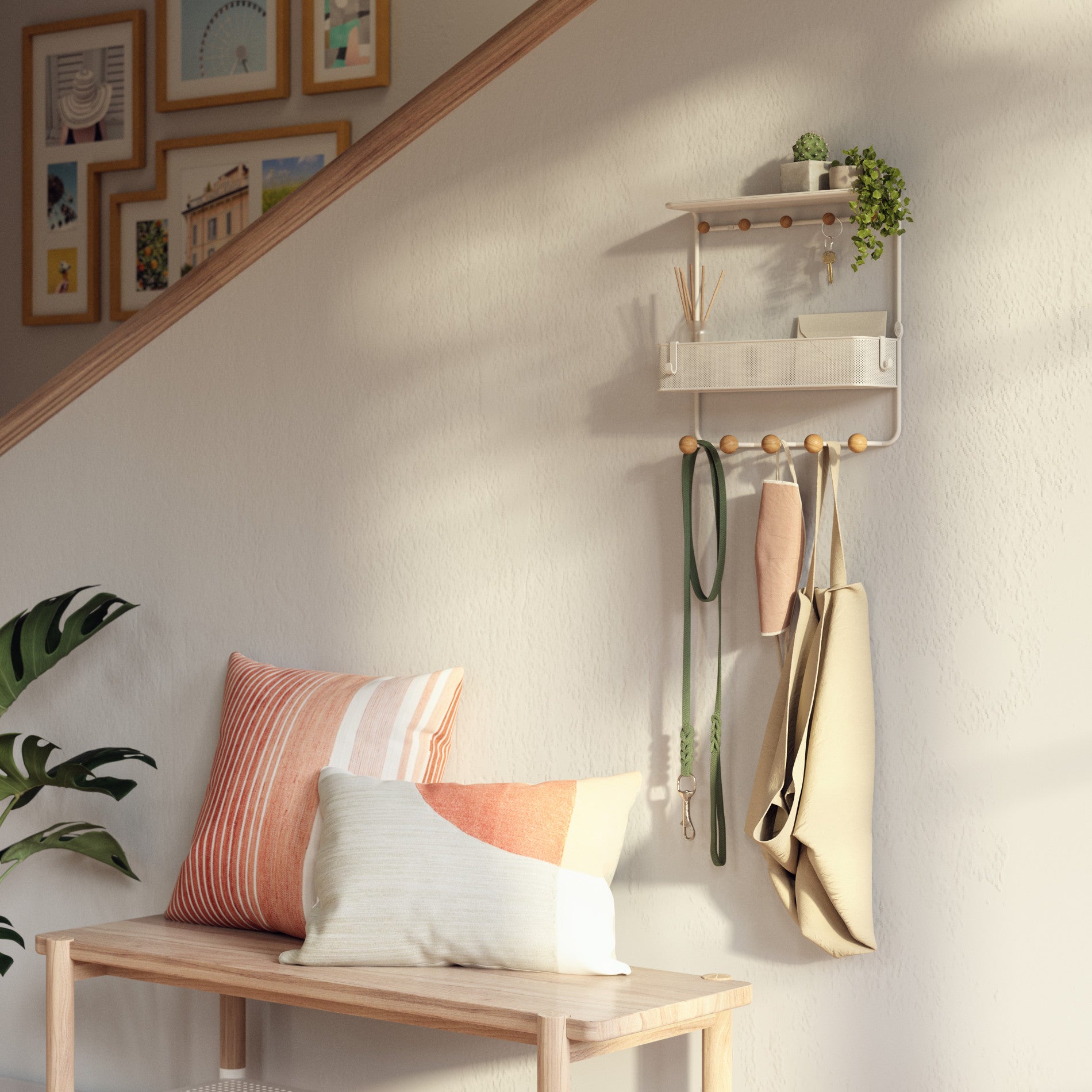 Wall Shelf with Hooks for Storage