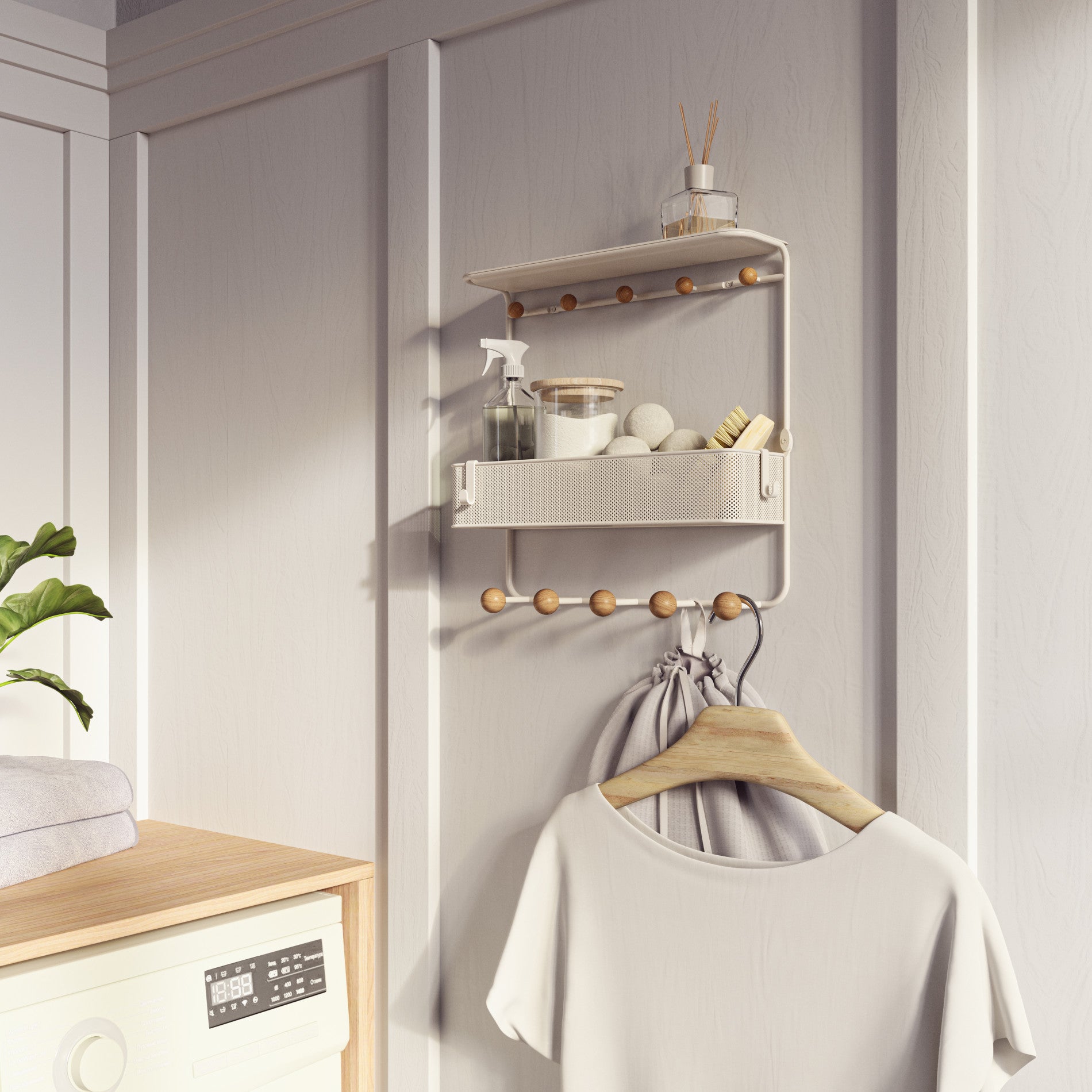 Wall Shelf with Hooks for Storage