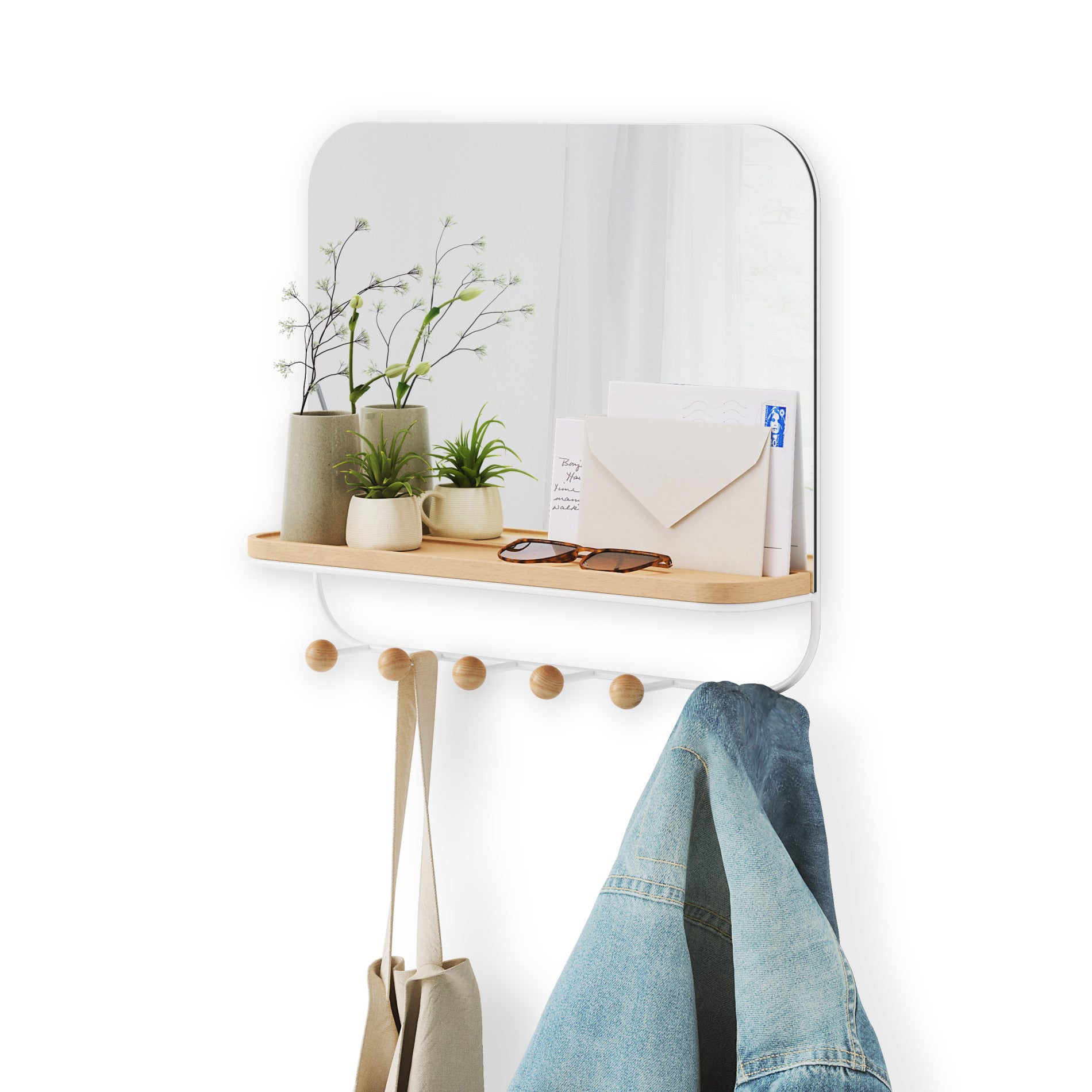 Wall Mirror with Hooks for Home Decor