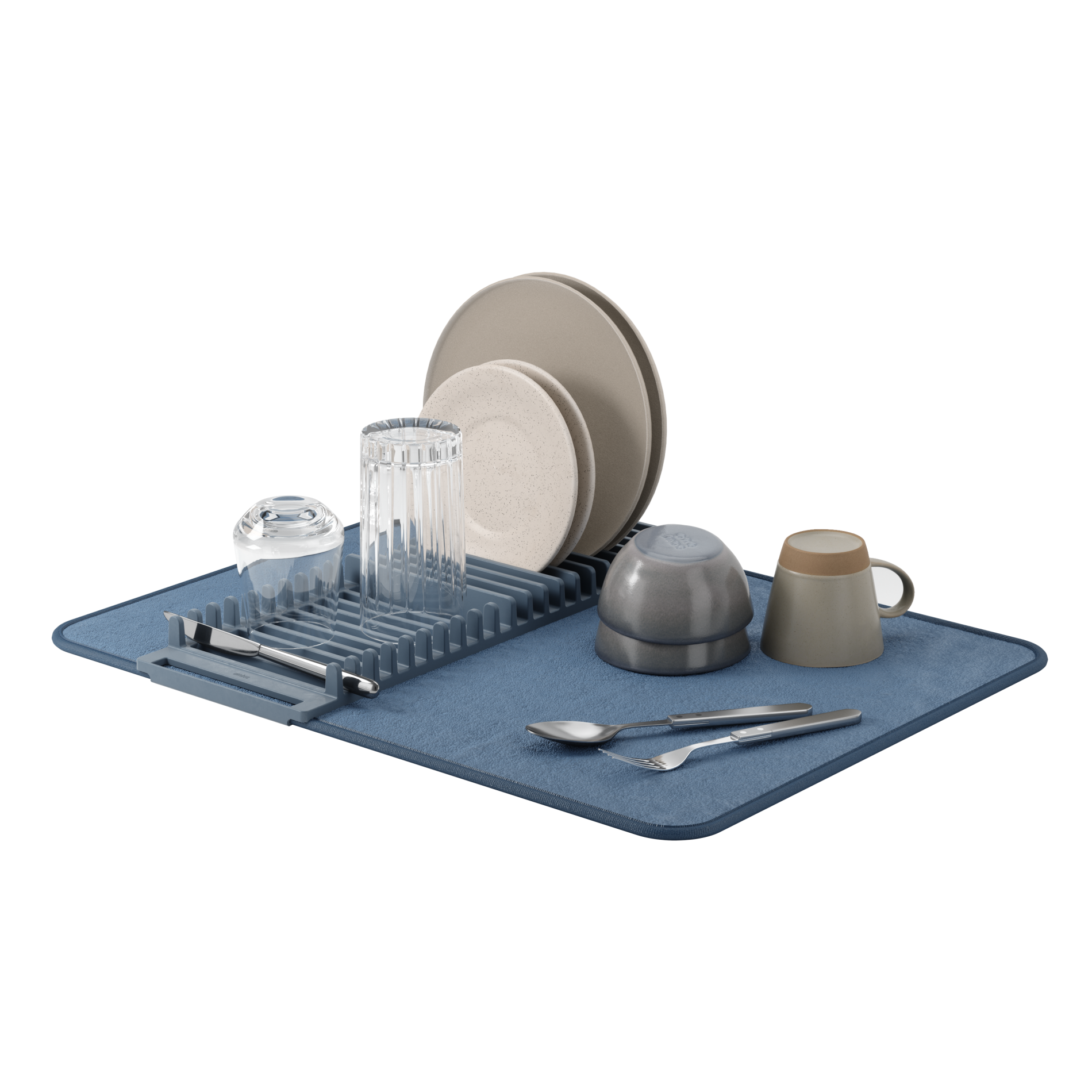 Compact UDry Dish Rack with Drying Mat