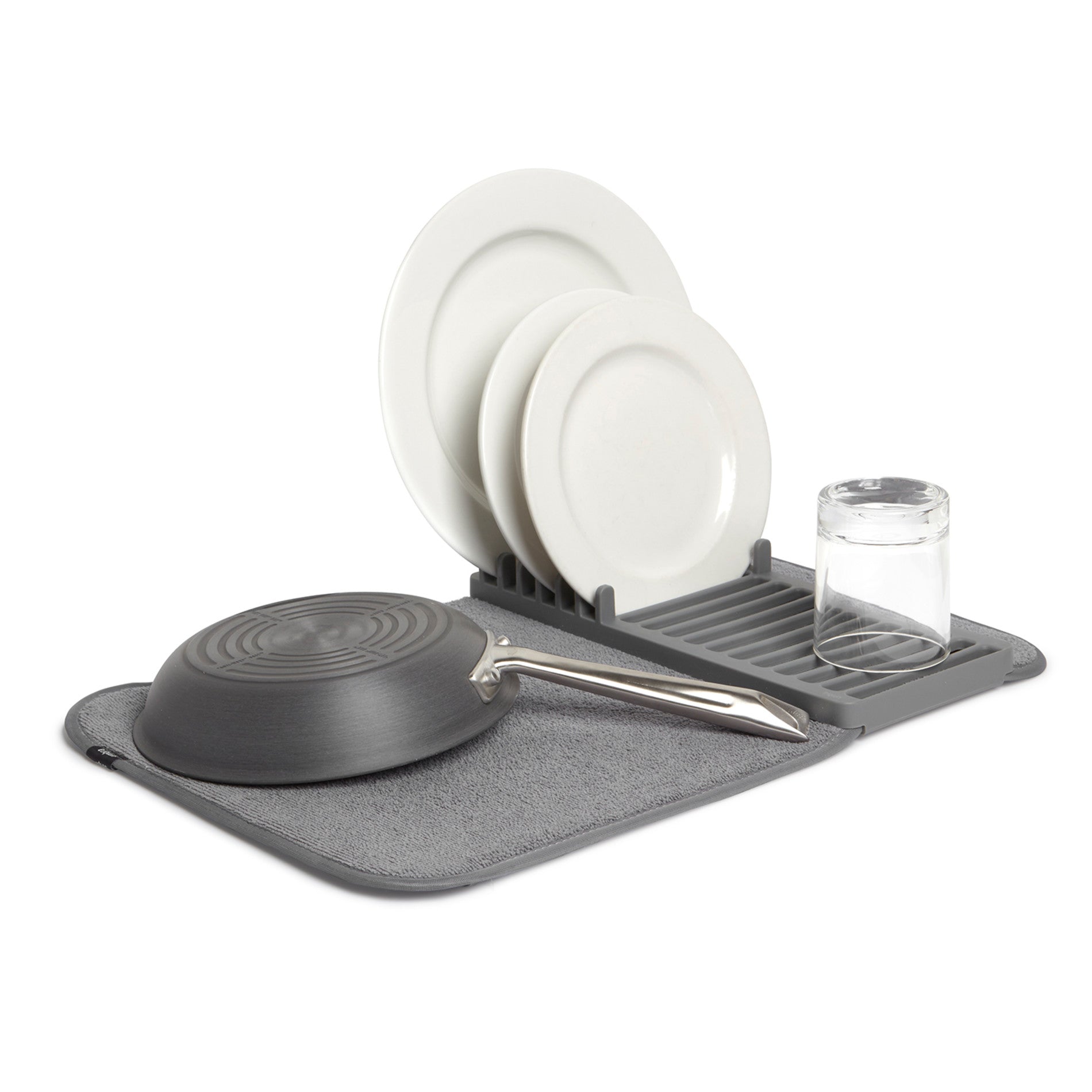 Compact UDry Dish Rack with Drying Mat